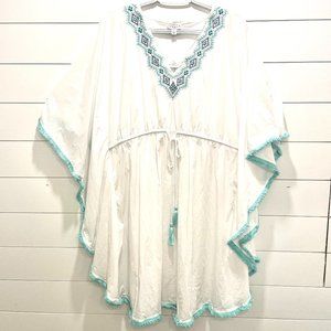 NEW White Cabana Life Embroidered Cover Up with Aqua/Purple Embroidery